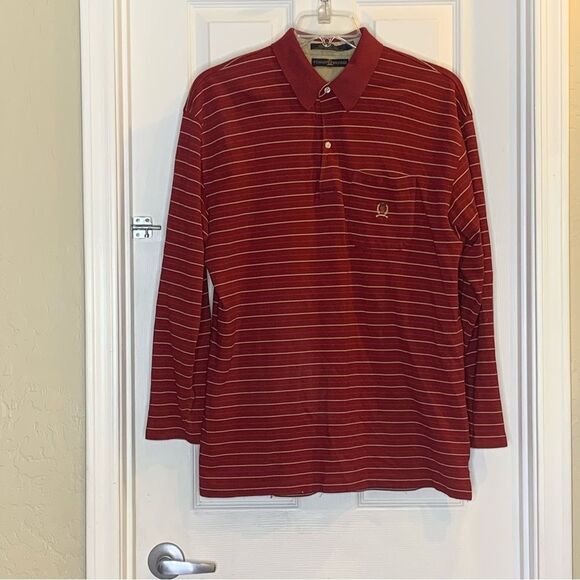 Vintage Tommy Hilfiger Dark Red Striped Polo Shirt Size XL - Picture 9 of 10